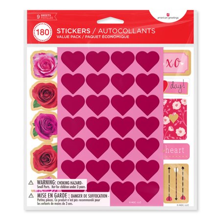 American Greetings Valentine's Day Stickers, Roses, Hearts, Icons (180-Stickers, 9-Sheets)