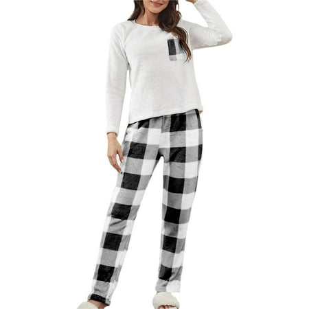 

Women s 2 Piece Thickened Warm Flannel Long Pyjama Set Plush Autumn Winter Sleepwear Plaid Sleepwear Pajamas with Shorts