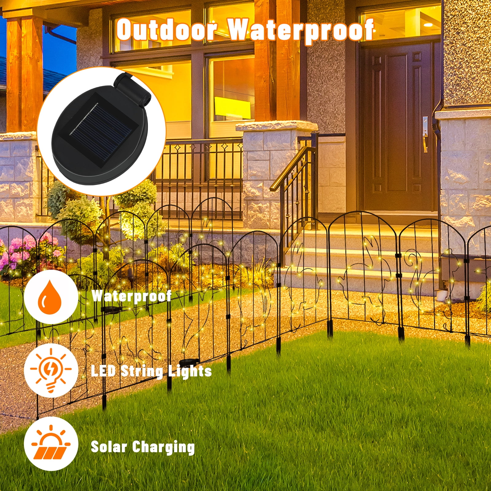 10-Pack Animal Silhouette Solar Garden Fence 10.8FT Total Length, 22in脳13in Black Metal Decorative LED Animal Barrier with Solar Lights for Yard Patio Flower Bed
