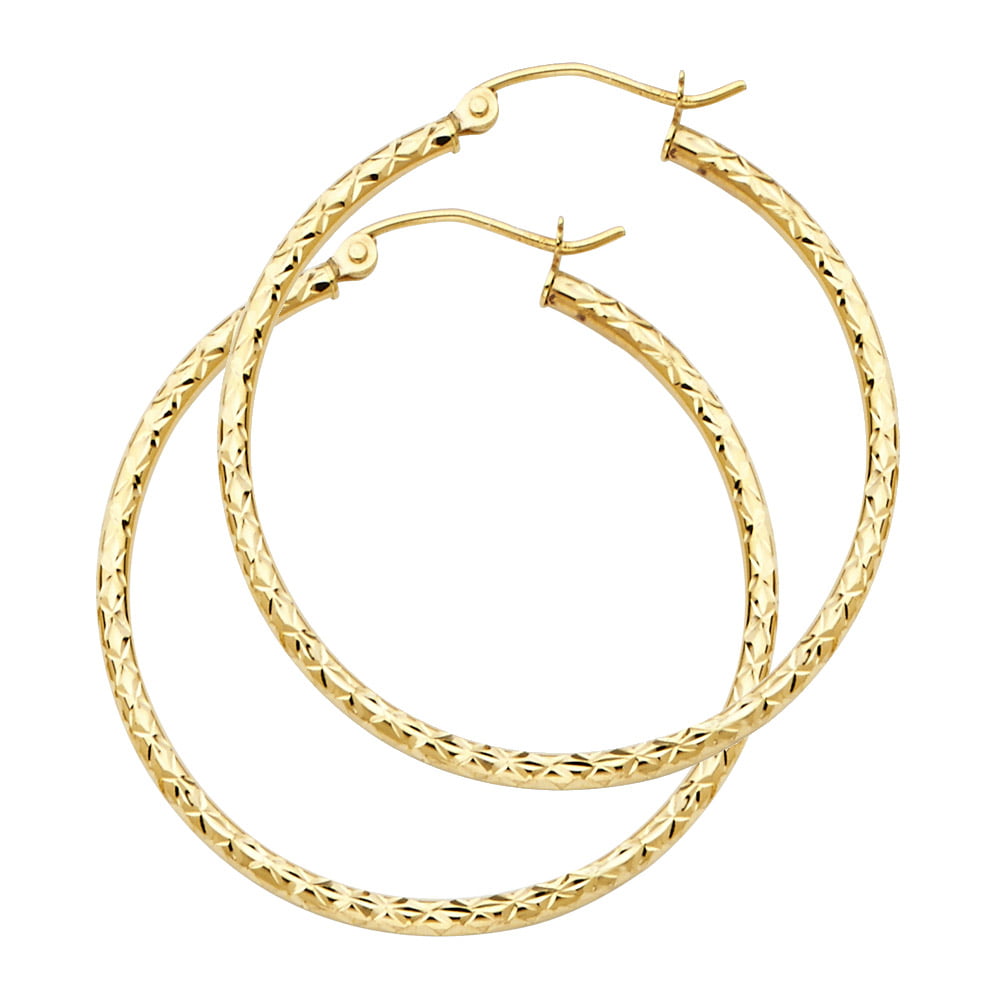 14K Real Yellow Gold 1.5mm Thickness High Polished Endless Hoop Earrings 1 3/4"