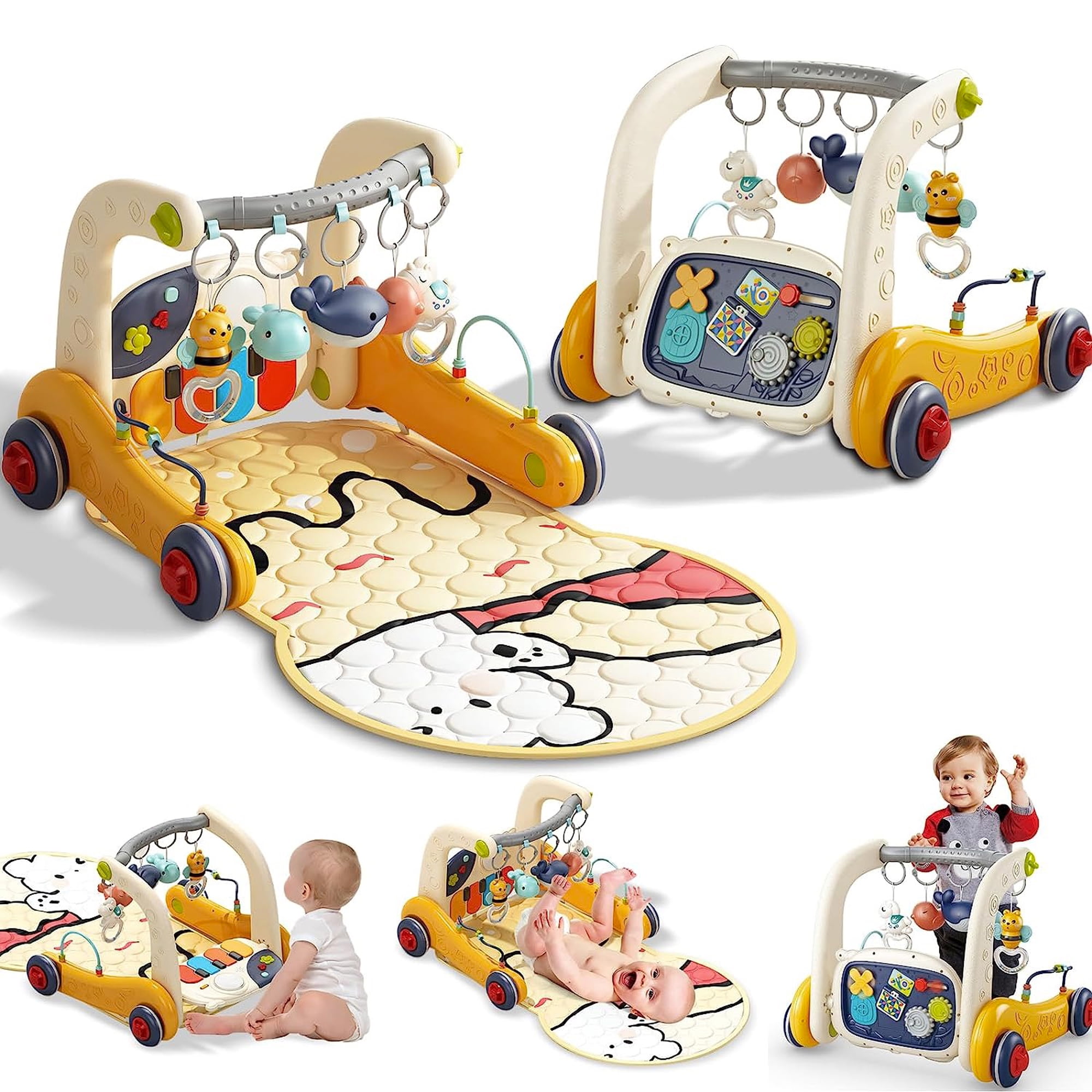 TEAYINGDE 3 in 1 Baby Play Mat Gym Walker Play Piano Tummy Time Baby
