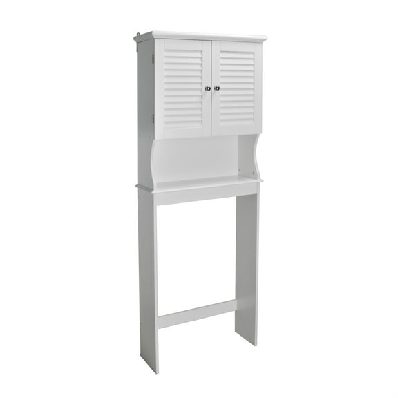 Double Door over the Toilet Space Saver Cabinet (Full Side Panels), Adjustable Center Shelf, 23.50 inch Width x 63.00 inch Height, Semi Gloss Enamel Finish