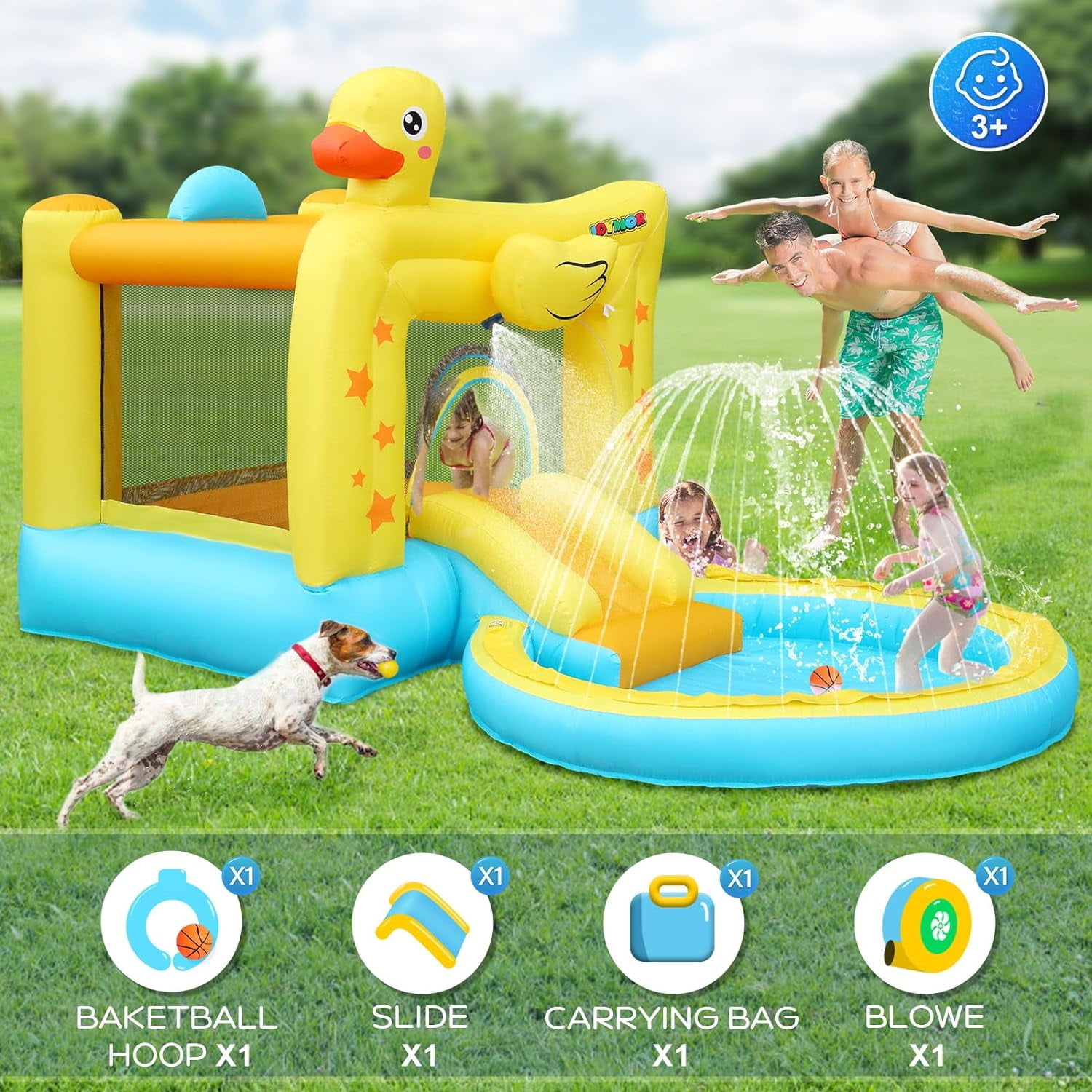 JOYMOR Duckling Bounce House Water Slide for Kids 3 to 8 Years, 250 lb Max Load, 5 Pieces