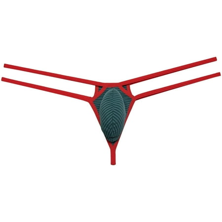 Botmois Men Underwear Double Belt Bikini Lingerie Thong Silk Soft Pouch T-back G-string Tangas Dark Green L