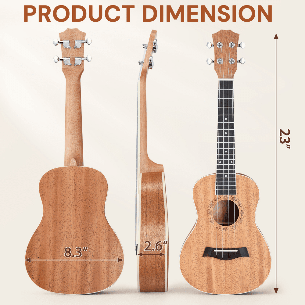 Tcbosik 23 inch Ukulele for Beginners Adults, 4 Strings Starter Kit with Bag, Capo. Strap, Pick, Wrench Tool and Dust Cloth, Natural