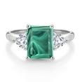 thumbnail image 3 of Gem Stone King 10K White Gold Green Malachite and White Created Sapphire 3 Stone Engagement Ring for Women (4.14 Cttw, Emerald Cut 9X7MM, Gemstone Birthstone, Size 8), 3 of 5