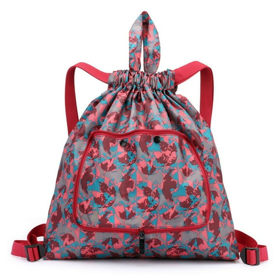 KBODIU Foldable Large Capacity Travel Backpack Drawstring Pocket Waterproof Ultra Light Nylon Cloth Multifunctional Print Foldable Bag Organizer Organization and Storage