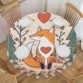 thumbnail image 1 of ZNDUO Love Happy Little Fox Pattern Round Tablecloth, Anti-fouling and Anti-wrinkle Washable Polyester Table Cloth, 60 inch, 1 of 8