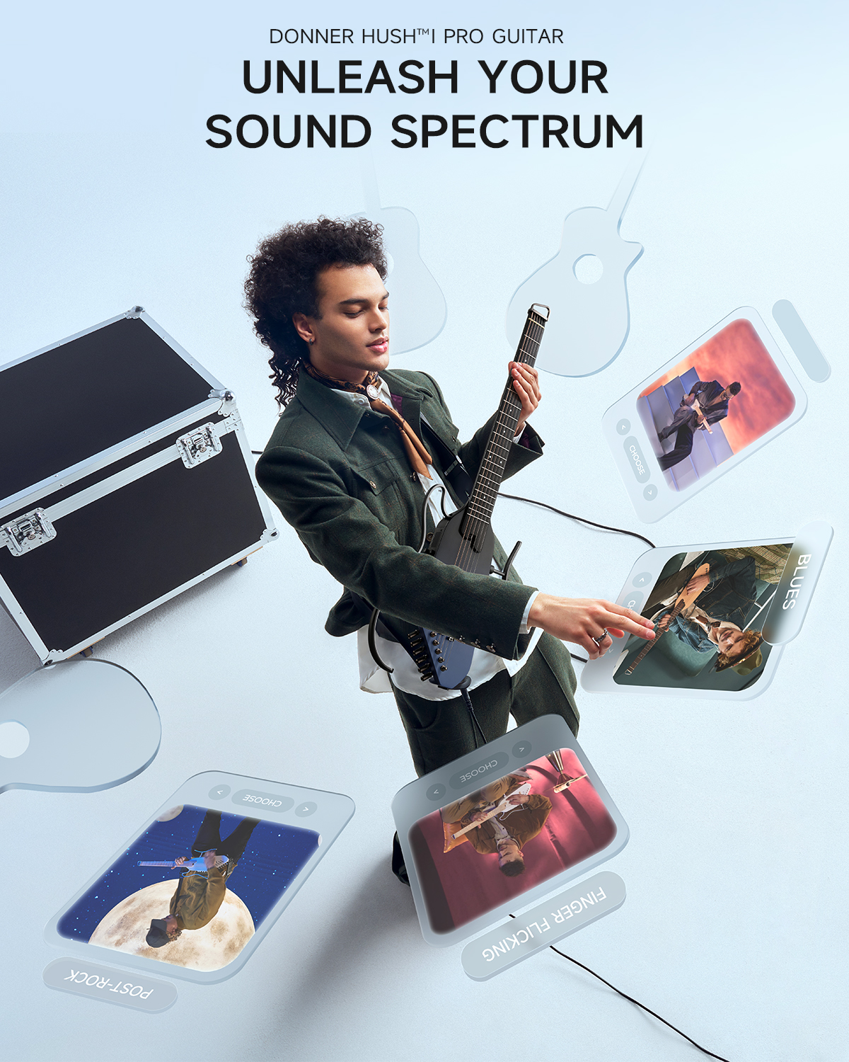 Donner Acoustic Electric Guitar HUSH I PRO Travel Guitar with Multiple Effect Modes Smart Guitarra Kit of Earphone, Gig Bag, Strap, Charging Cable, Black