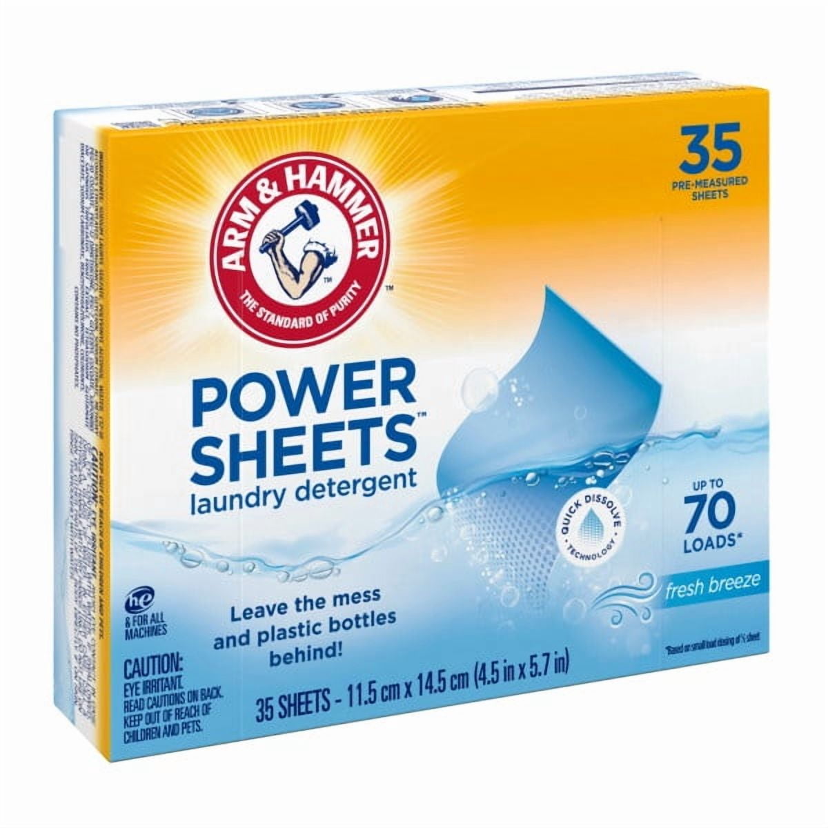 6 Pack - ARM & HAMMER Power Sheets Laundry Detergent, Fresh Breeze 35 ct, up to 70 small loads