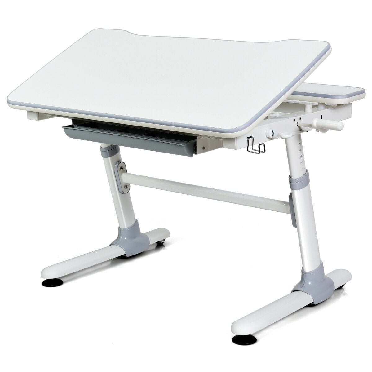 Gymax Adjustable Kids Study Table Writing Desk w/Tilting Desktop White