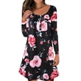 thumbnail image 1 of LilyLLL Womens Floral Print Buttons Long Sleeve Casual T Shirt Dress, 1 of 4