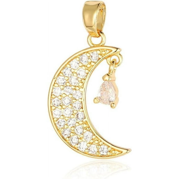 1Pcs Moon Pendants Brass Micro Pave Clear Cubic Zirconia Pendants Real 18K Gold Plated for Women DIY Necklace Bracelet Earring Jewelry Craft Making 20x12x1.8mm