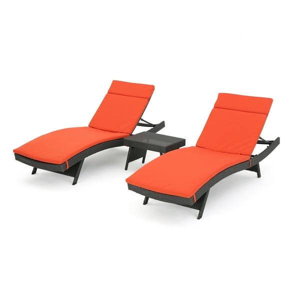 GDF Studio Savana 3 Pcs Outdoor Rectangular Wicker Lounger W/ Cushions and Table