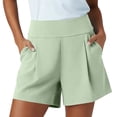 thumbnail image 2 of Womens Dress Shorts Pull on High Waisted Trouser Summer Business Womens Dressy Casual Pleated Wide Leg Ladies Shorts Green M, 2 of 7