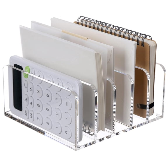 Clear Acrylic File Folder Organizer - 5-Compartment Mail Sorter, 6.3 x 5.9 x 3 Inches, Desk Holder for Documents