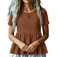 thumbnail image 4 of hotojiny Peplum Tops for Women Textured Crew Neck Flowy Clothes Short Sleeve Solid Color Loose Fit Shirt Dressy Casual Blouse, 4 of 6