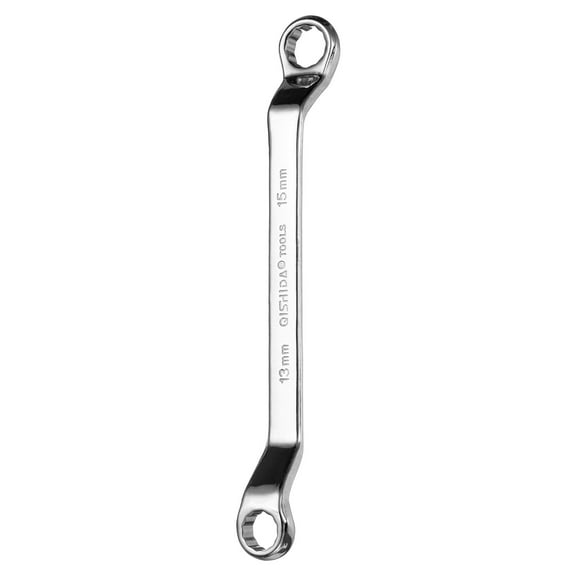 45 Degree Offset Box End Wrench 13mm x 15mm Metric 12 Point Mirror Chrome Plated Alloy Steel Double Box Wrenches Long Industrial Grade Torx Box Wrench Repair Tool