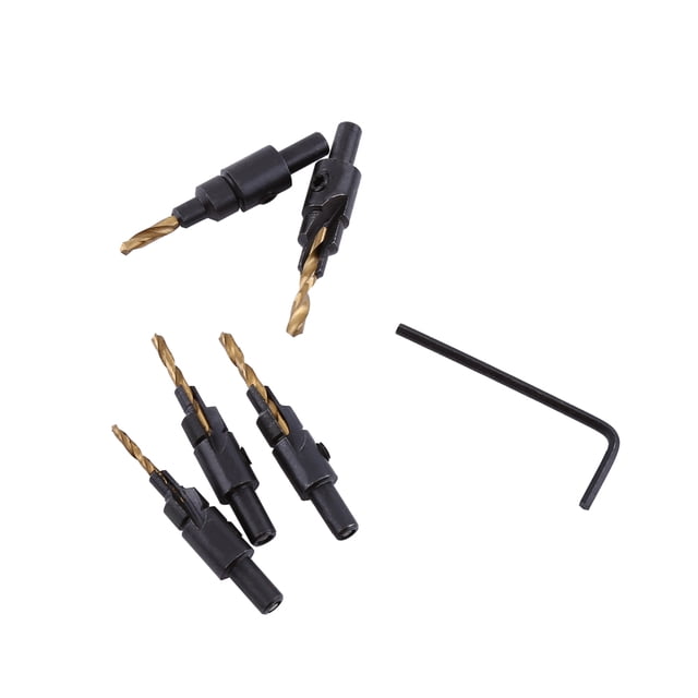 5 Piezas 1/4 Pulgada Juego de Brocas para Taladro,HSS Kit de Broca Avellanadora Herramientas para Carpintería 6 8 10 12 14 de Broca Ajustable con Tama?os de Tornillos para Taladrar en Madera Dura Ecomeon no
