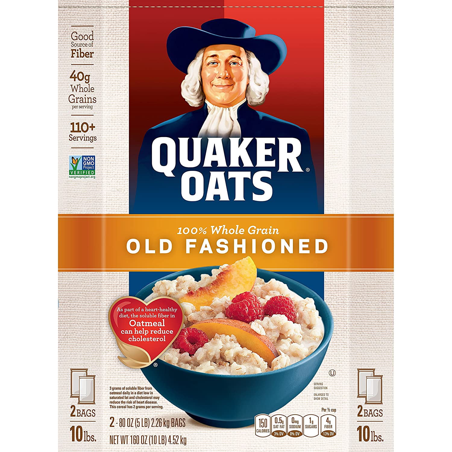 Quaker oats, old fashioned, 2 5 lb. bags, 100+ servings 10-lb - Walmart ...