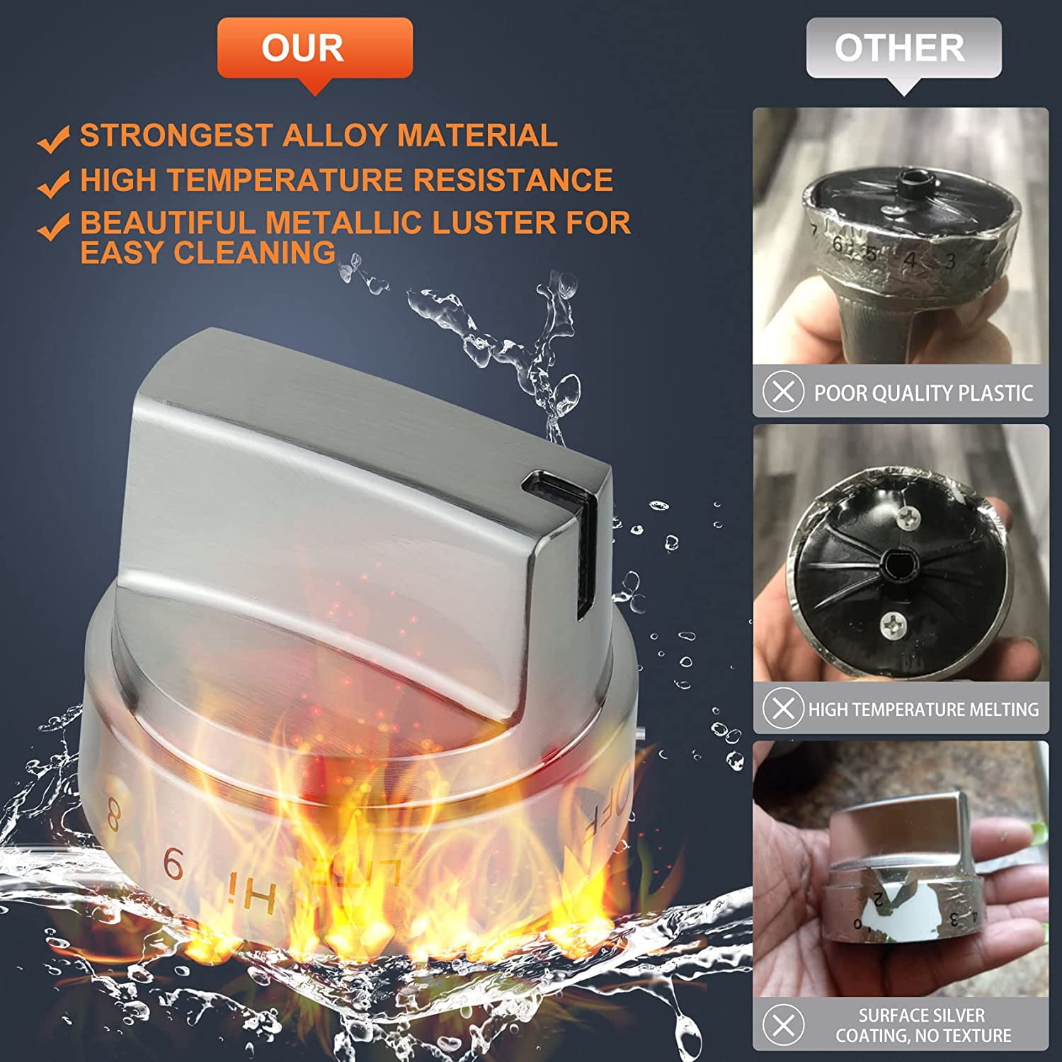 5 Pack Stainless Steel WB03x24818 Gas Stove Knob Replacement for ,PS11729081 AP5989029 Stainless Steel Stove Replacement Knobs,Compatible with ge Stove Knob（Not Universal）