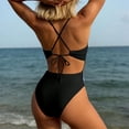 thumbnail image 5 of ITSAME Womens One-Piece Bathing Suit Floral Print Tie Back Deep V-Neck Fashion Beach Swimwear Black Size M, 5 of 5