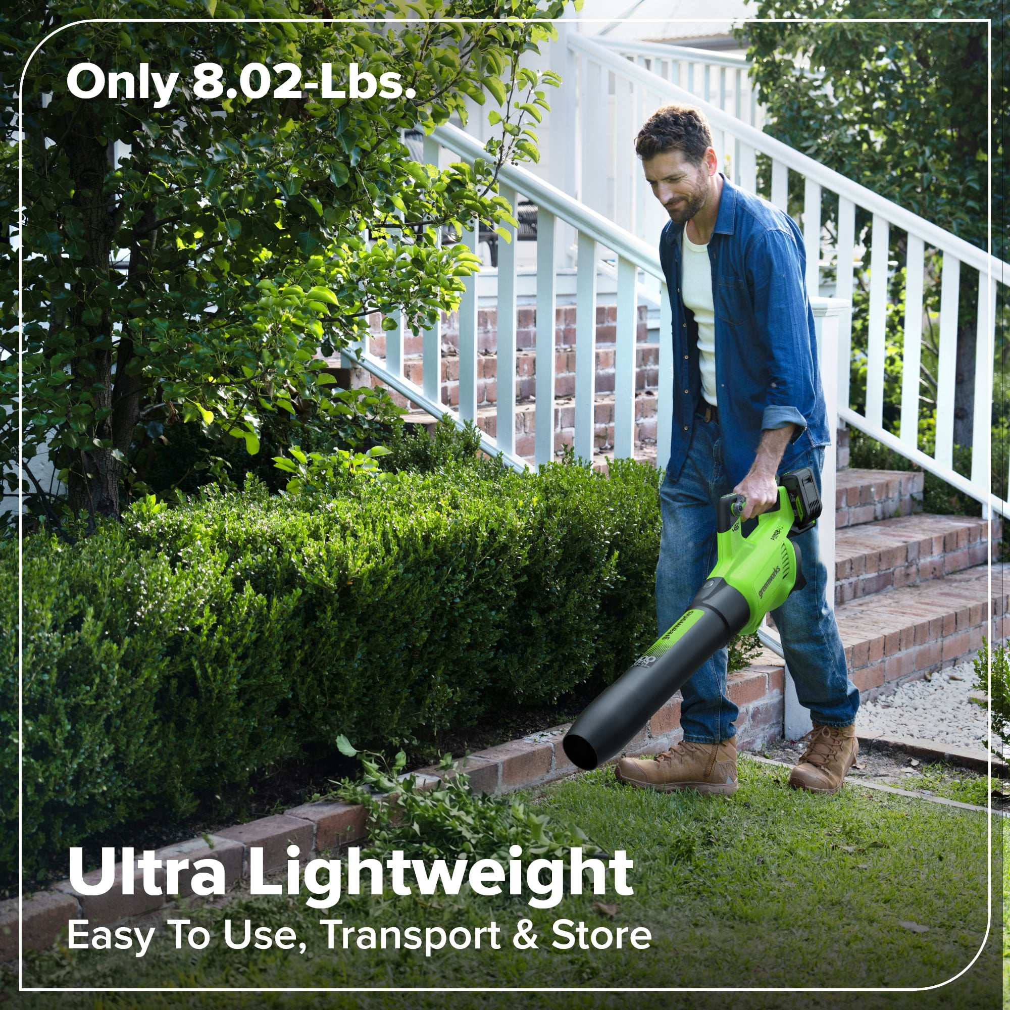 Greenworks 48V (24V x 2) Brushless Axial Leaf Blower (600 CFM / 150 MPH), Powerful for Large Yard, Driveway, Patio and Deck Cleanup, Includes (2) 4.0Ah Batteries and 100W GaN Charger