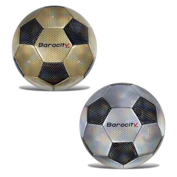Barocity Classic Modern Pattern Soccer Balls Set of 2 - Black, Gold and Silver Official Match Ball with Reflective Hex Pattern, Sport Soccer Balls for Indoor and Outdoor Training and Practice - Size 3