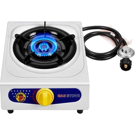 Vivicreate 10000 Btu Propane Single Burner Stove – Automatic Ignition Outdoor Cooker for Camping, Yard, Hiking, with CSA Regulator and Gas Hose, White