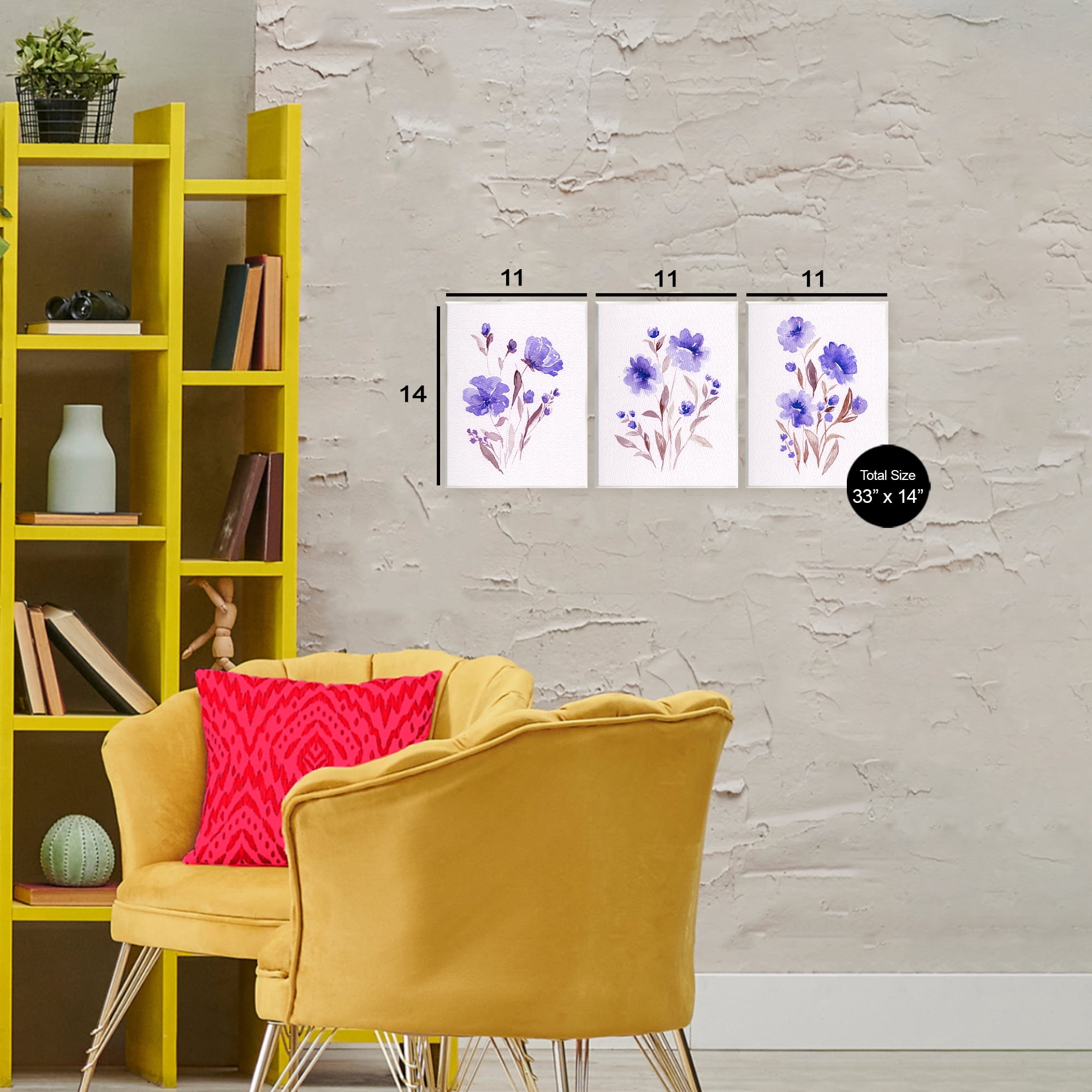 Stupell Industries Watercolor Purple Blooms 3 Piece Wall Plaque Art Set, design by Leah Noel Art