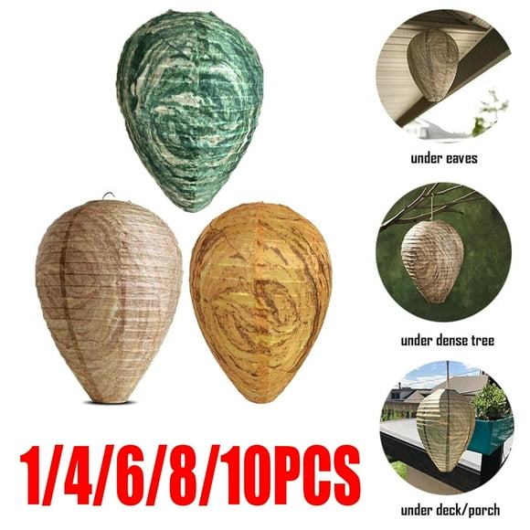 8PCS Waterproof Wasp Nest Decoys Hanging Hornet Deterrents Fake Cloth Wasp Nest Non-Toxic Bee Decoy Deterrent for Home and Garden Outdoors