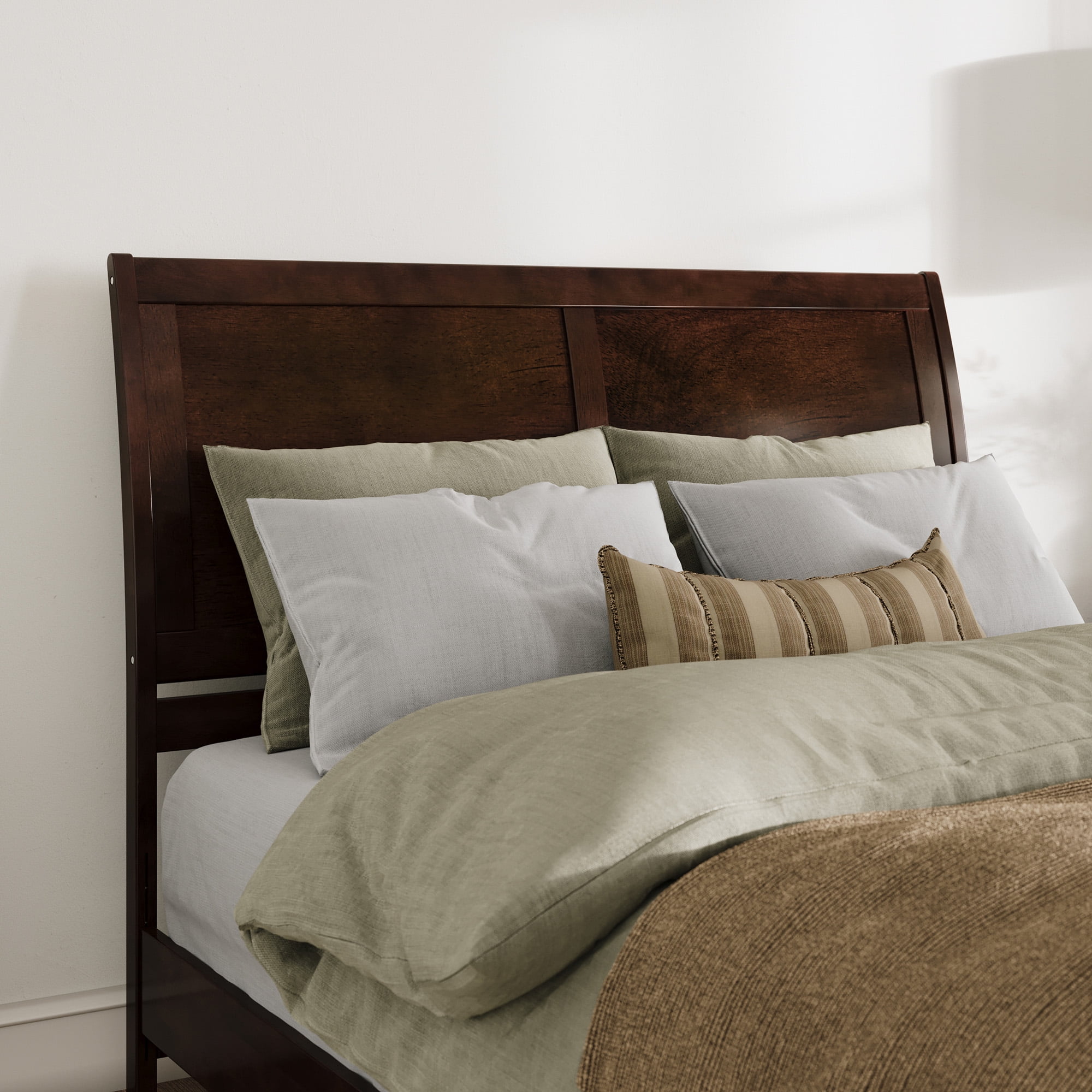 AFI Portland Queen Sleigh Solid Wood Panel Headboard with Attachable Charger, Walnut