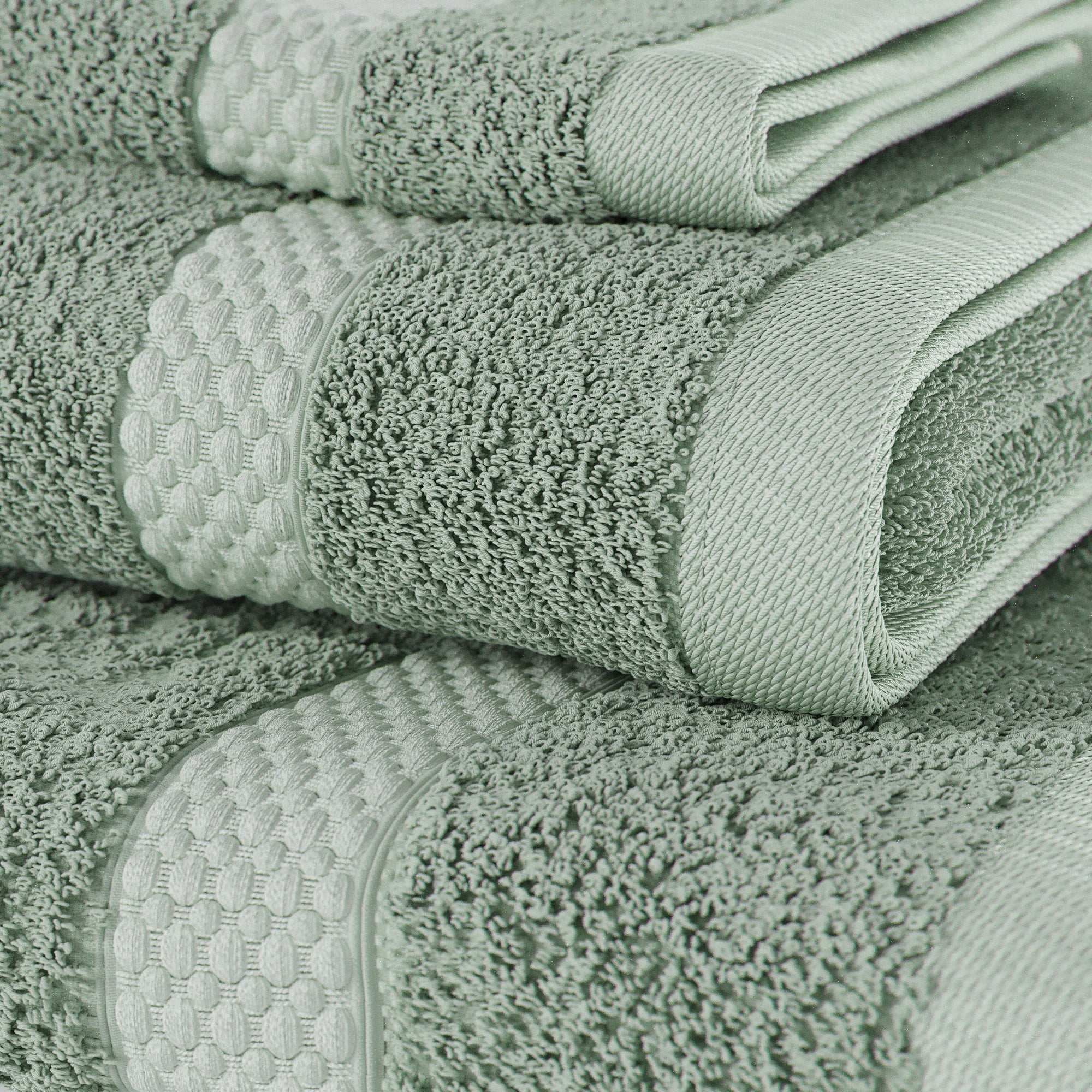 Beautiful by Drew Barrymore 6-Piece Dobby Bath Towel Set, Soft 100% Cotton, Sage Green