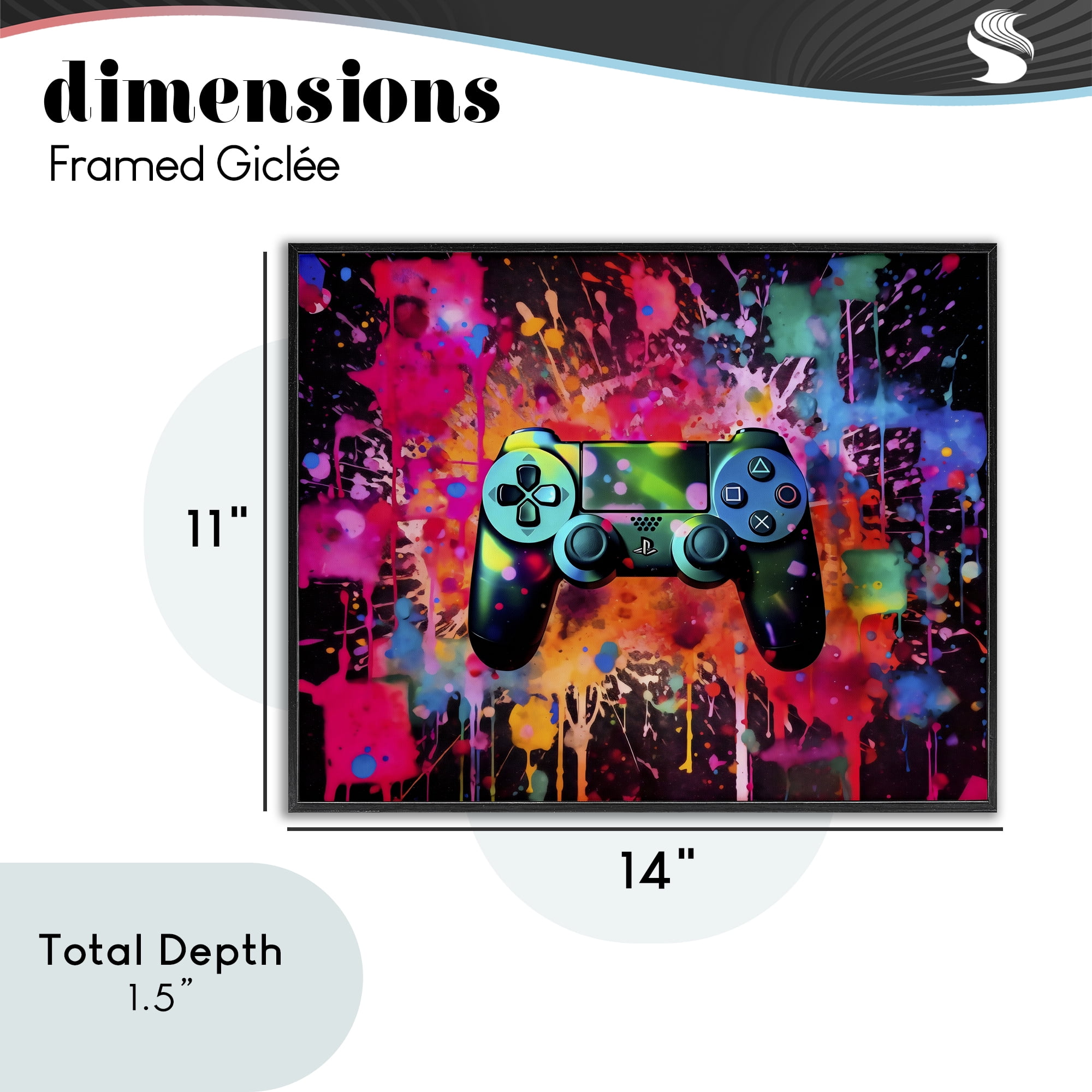 Stupell Industries Vibrant Gamepad Burst Black Framed Giclee Art, design by Creative Studio