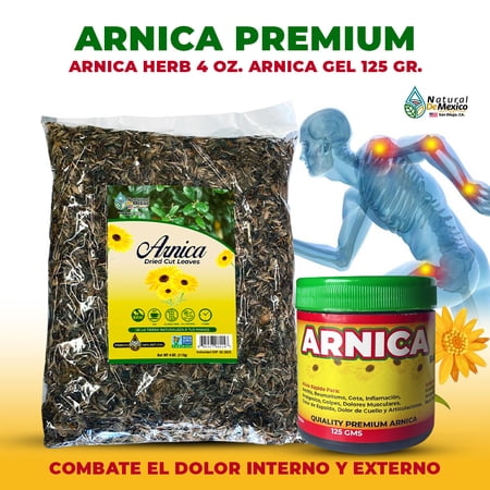 Arnica Herb 4 oz. y Arnica Gel Premium 125 gr. Combo para el Dolor / Inflamacion / Articulaciones for Pain Relief