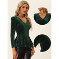 thumbnail image 2 of INSPIRE CHIC Blusa de Terciopelo para Mujer Blusa Elegante de Manga Larga con Cuello en V Peplum Top Verde S, 2 of 6