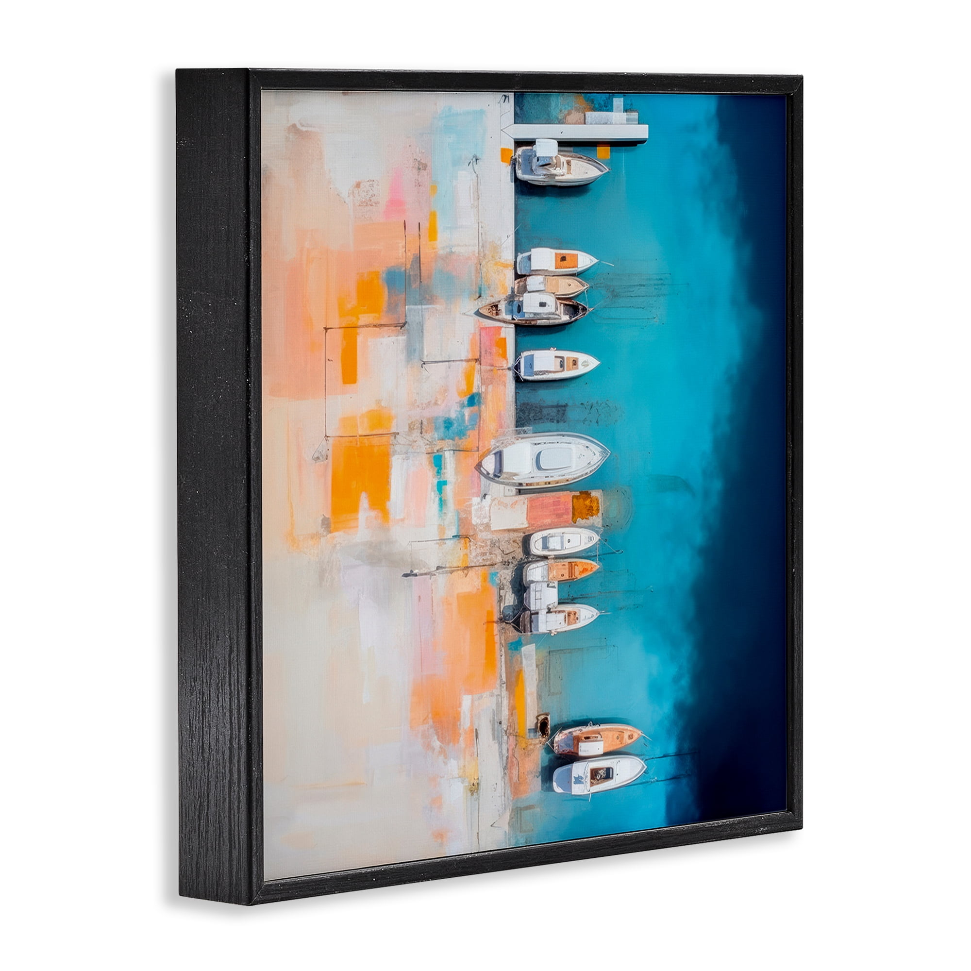 Stupell Industries Boat Harbor Aerial View Transportation Painting Black Framed Art Print Wall Art, 12 x 12