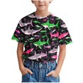 thumbnail image 1 of T-shirt à Manches Courtes pour Enfants, Col Rond Imprimé Coupe Ample, 95 % Polyester 5 % Spandex, Tissu Doux et Respirant, Vert, Taille 100 (6–12 Ans), 1 of 9