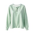 thumbnail image 5 of Tsesme Women’s Striped Sweatshirt - Round Neck Button Pullover Tops - Long Sleeve Relaxed Fits Fall Fashion Sweatshirt Tops, 5 of 6