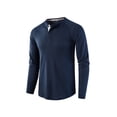 thumbnail image 2 of hirigin Men's Spring Autumn Casual T-shirt Solid Color Long Sleeve Round Neck Button Down Tops, 2 of 4