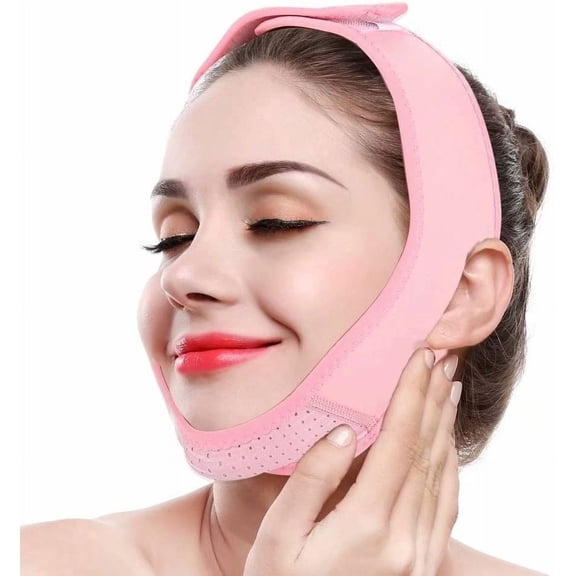 Facial Lifting Slimming Belt, V Line Mask Neck Compression Weight Loss Belts Skin Care Chin Lifting Firming Wrap(Pink)