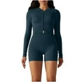 thumbnail image 2 of DailyTrove Women's Zip-Up Long Sleeve Bodycon Romper - Slim Fit, Solid Color, Spring & Casual Street Wear,Mint Green, 2 of 6