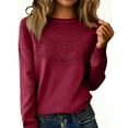 thumbnail image 2 of Lumtrix Knit Sweater for Women Long Sleeve Crew Neck Cute Sweaters Dressy Causal Loose Warm Soft Cozy Hollow Tunic Fall Winter Crochet Pullover Wine 2XL, 2 of 6