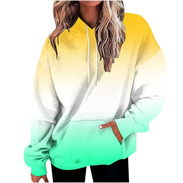 Yuyuzo Oversized Sweatshirts for Women Long Sleeve Casual Pullover Gradient Color Drawstring Hooded Top