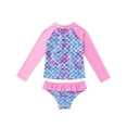 thumbnail image 2 of JanJean Girls 2 Pieces Swimsuits Long Sleeve Rash Guard Set Sport Swimwear Summer Beachwear Bathing Suit Pink 6, 2 of 7