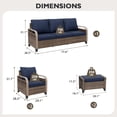 thumbnail image 2 of COOS BAY 5 Piece Brown Wicker Patio Sofa Set Outdoor Rattan Furniture Conversation Set 3-Seat Sofa, Dining Chairs and Ottomans with Blue Cushions, 2 of 8