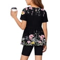 thumbnail image 6 of CCRFTGI Summer Outfits for Kids Girls Size 10-12 Cute 2 Piece Outfits Lounge Set Athletic Floral Print Short Sleeve Ruffle Hem T Shirt and Elastic Waist Biker Shorts Clothing Sets Navy 9-10 Years, 6 of 6