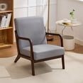 thumbnail image 3 of Mid Century Modern Accent Chair, Arm Chair Living Room Chairs with Lumbar Pillow Upholstered Lounge Reading Chair with Solid Wood Frame &Cat-Scratch Leather for Living Room (Pu-Gray), 3 of 7