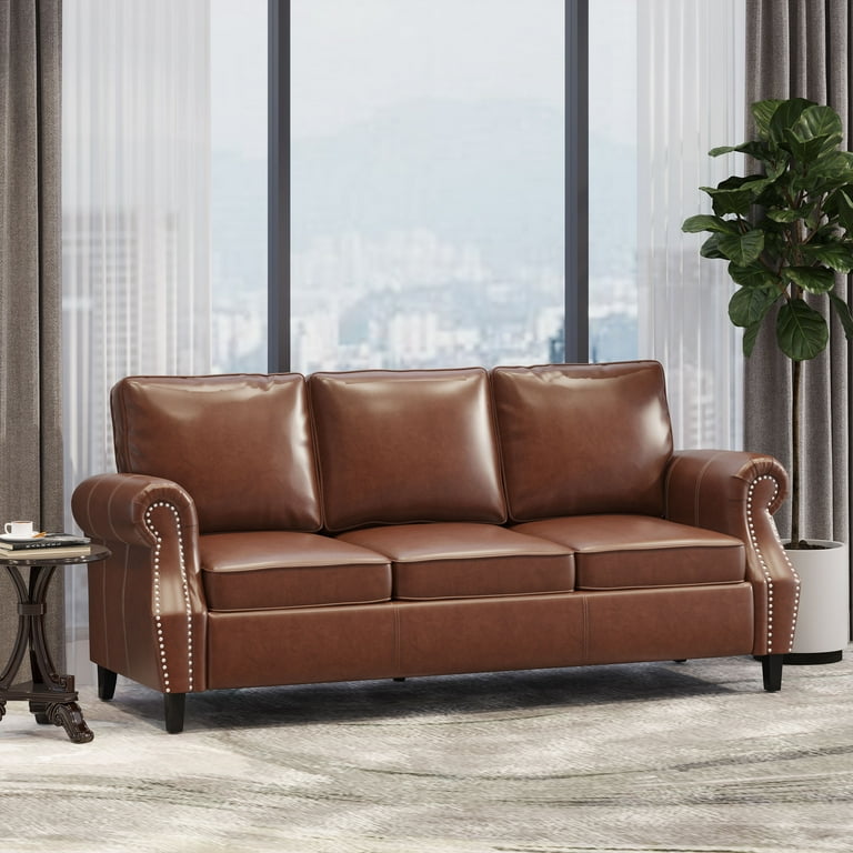 Contemporary brown leather on sale sofa