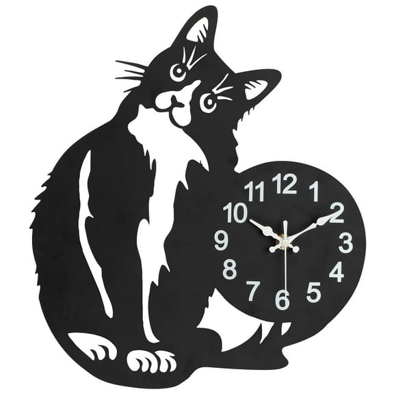 Curious Cat Wall Clock - Playful Design with Fine Details | Easy-to-Read Clock Face | Lightweight Metal | Great Gift for Cat Lovers | 11 3/4" x 13 7/8"